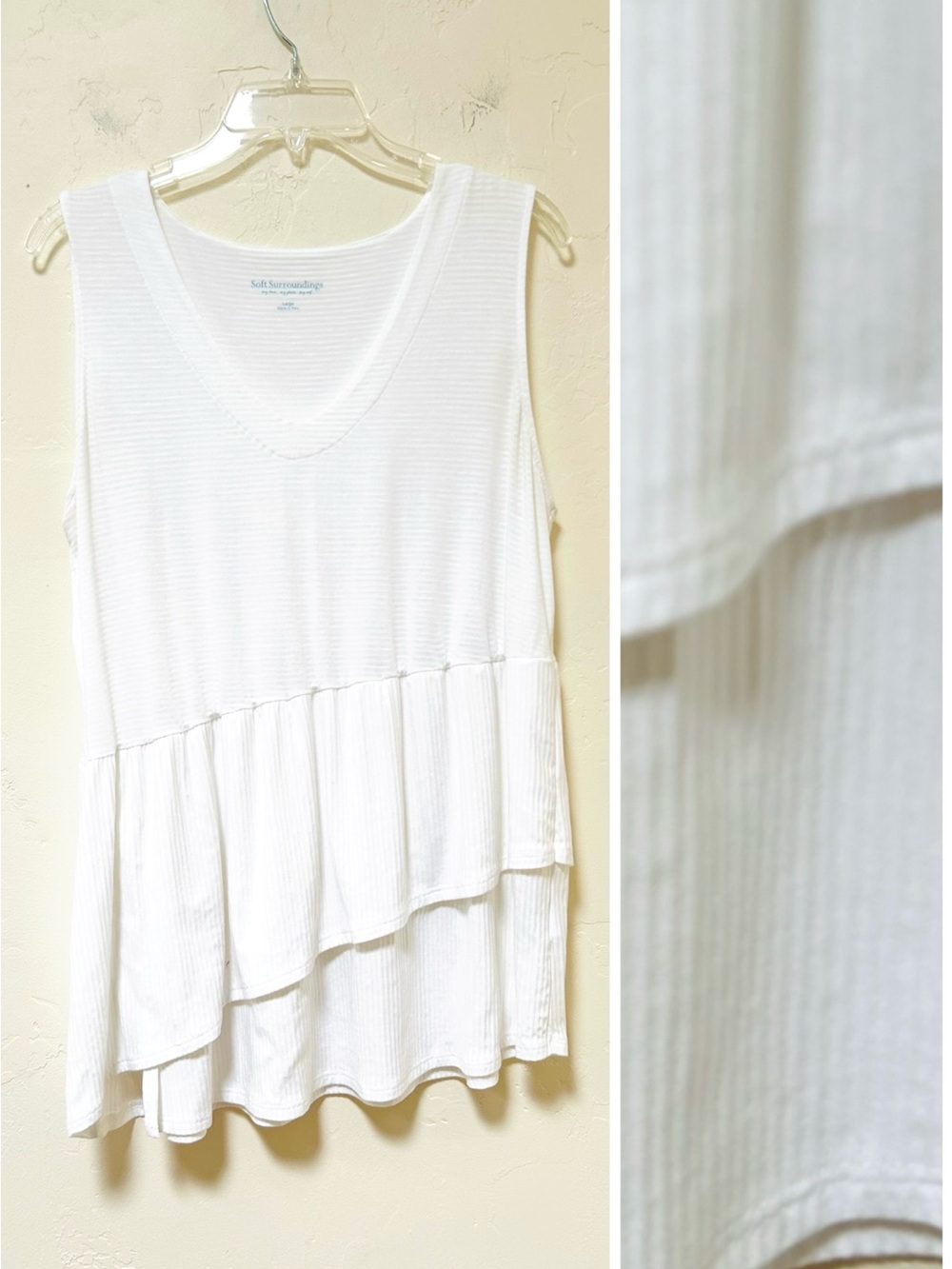 Soft Surroundings Aurora Tiered Ruffle Sleeveless Top Tank White Size L
